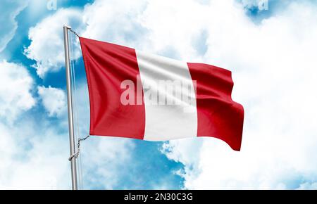 Drapeau péruvien sur fond de ciel. 3D rendu Banque D'Images