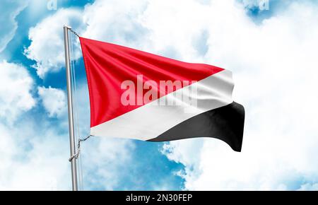 Drapeau de la Principauté de Sealand sur fond de ciel. 3D rendu Banque D'Images