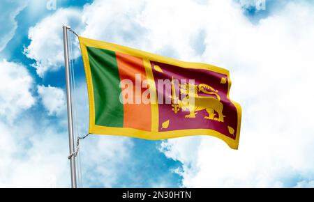 Drapeau du Sri Lanka agitant sur fond de ciel. 3D rendu Banque D'Images