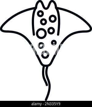 Vecteur de contour de l'icône de poisson Stingray. Rayon animal. Faune et flore Illustration de Vecteur