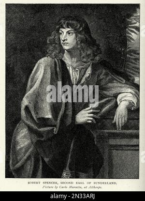 Illustration vintage Robert Spencer, 2nd comte de Sunderland un noble anglais et homme politique de la famille Spencer 17th siècle Banque D'Images