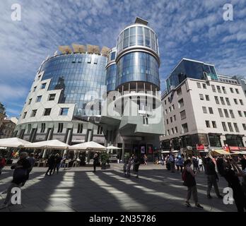 VIENNA, AUSTRIA - CIRCA SEPTEMBER 2022: Haas Haus designed by Hans Hollein circa 1990 Stock Photo