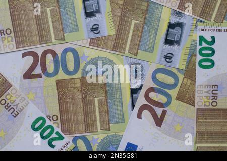 Gros plan de 200 billets en euros Banque D'Images