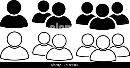 Jeu d'icônes de ligne de personnes et plates. Équipe de travailleurs. Symbole de profil utilisateur. Groupe de personnes. Groupe d'utilisateurs. Symbole personnes. Mans ou homme Foule Illustration de Vecteur