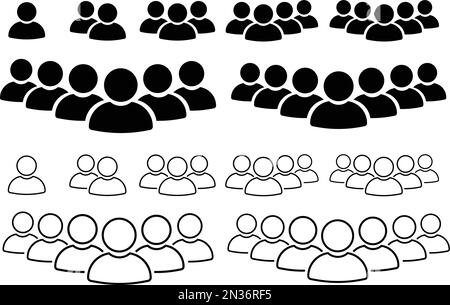 Jeu d'icônes de ligne de personnes et plates. Équipe de travailleurs. Symbole de profil utilisateur. Groupe de personnes. Groupe d'utilisateurs. Symbole personnes. Mans ou homme Foule Illustration de Vecteur