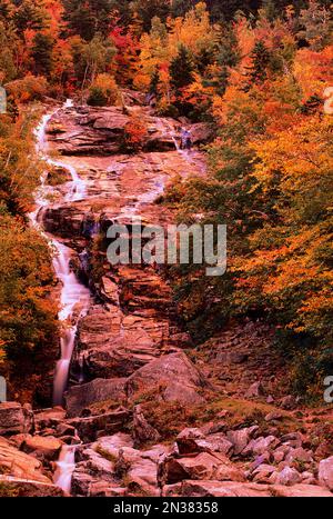 Cascade d'argent à l'automne de Crawford Notch State Park, New Hampshire, USA Banque D'Images
