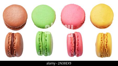 Ensemble de macarons français colorés isolés sur fond blanc. Banque D'Images