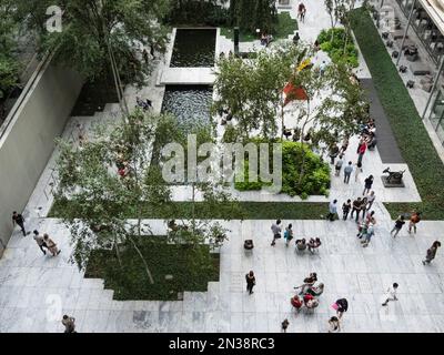 Vue sur le jardin de sculptures Abby Aldrich Rockefeller depuis la terrasse du café du Musée d'Art moderne (MOMA), New York, Etats-Unis Banque D'Images