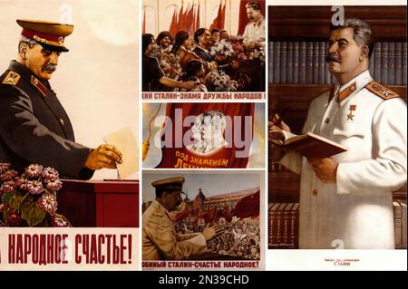 Affiches de propagande stalinienne de l'URSS (CCCP Staline). Banque D'Images