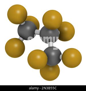 Molécule de perfluorocarbure d'Octafluoropropane. 3D rendu. Les atomes sont représentés sous forme de sphères avec un codage couleur conventionnel : carbone (gris), fluor (Go Banque D'Images