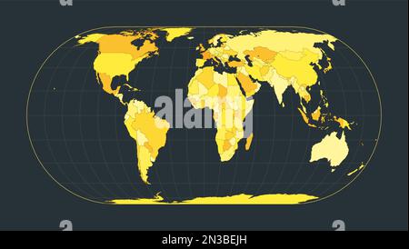 Carte du monde. Projection Eckert IV. Illustration futuriste pour votre infographie. Couleurs de campagne jaune vif. Illustration vectorielle authentique. Illustration de Vecteur