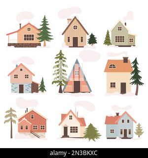 Cabines d'hiver scandinaves. Illustration vectorielle Illustration de Vecteur