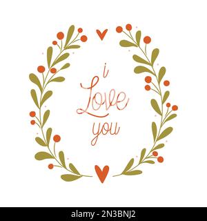 Je t'aime la couronne fleurie. Concept de carte de Saint-Valentin. Illustration vectorielle Illustration de Vecteur