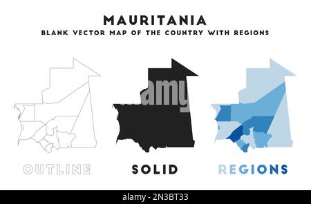 Carte de Mauritanie. Frontières de la Mauritanie pour votre infographie. Forme vectorielle du pays. Illustration vectorielle. Illustration de Vecteur