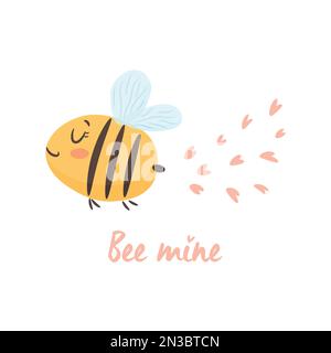 Abeille. Mignonne petite abeille amoureuse. Concept de carte de Saint-Valentin. Illustration vectorielle Illustration de Vecteur