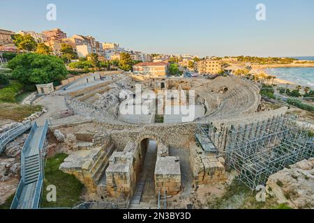 Ancien amphithéâtre de Tarragone (Amfiteatre Romà - Circ Roma) dans la ville portuaire de Tarragone; Tarragone, Catalogne, Espagne Banque D'Images