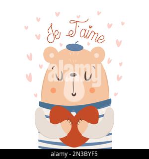 Je t'aime. Joli ours tenant un grand coeur. Concept de carte de Saint-Valentin. Illustration vectorielle Illustration de Vecteur