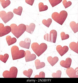 Confettis bas en polycoeurs. Cœurs polygonaux de couleur jaune rose. Design numérique exceptionnel. Illustration vectorielle charmante. Illustration de Vecteur