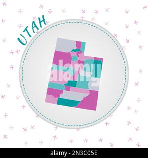 Conception de carte de l'Utah. Carte de l'état américain avec les régions dans la palette de couleurs émeraude-améthyste. Illustration de Vecteur