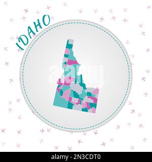 Conception de carte Idaho. Carte de l'état américain avec les régions dans la palette de couleurs émeraude-améthyste. Illustration de Vecteur