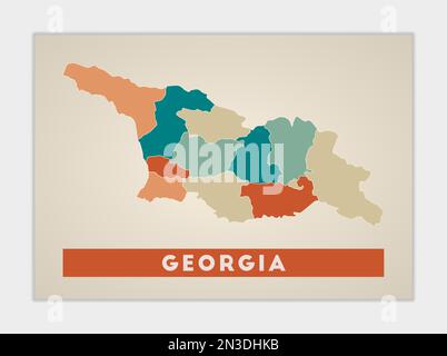 Affiche Géorgie. Carte du pays avec des régions colorées. Forme de la Géorgie avec le nom du pays. Illustration vectorielle élégante. Illustration de Vecteur