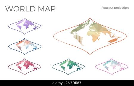 Ensemble de cartes du monde Low poly. Projection équivalente stéréographique de Foucault. Collection des cartes du monde dans un style géométrique. Illustration vectorielle. Illustration de Vecteur