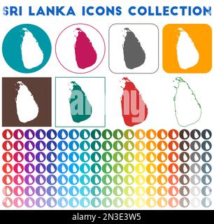 Collection d'icônes Sri Lanka. Icônes de carte branchées colorées et lumineuses. Badge moderne du Sri Lanka avec carte du pays. Illustration vectorielle. Illustration de Vecteur