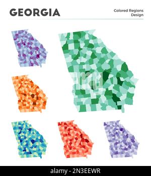 Collection de cartes de Géorgie. Borders of Georgia pour votre infographie. Régions US colorées. Illustration vectorielle. Illustration de Vecteur