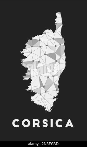 Corse - carte du réseau de communication de l'île. Design géométrique à la mode Corse sur fond sombre. Illustration de Vecteur