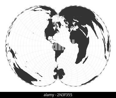 Carte du monde vectoriel. Projection polyconique américaine. Carte géographique du monde Uni avec lignes de latitude et de longitude. Centré sur la longitude 60deg E. Vecteur Illustration de Vecteur