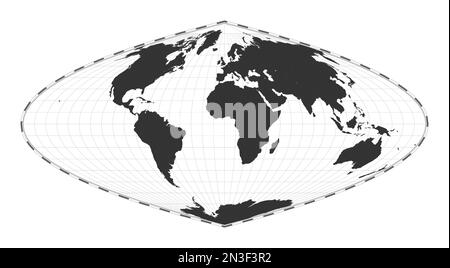 Carte du monde vectoriel. Projection parabolique Craster. Carte géographique du monde Uni avec lignes de latitude et de longitude. Centré sur 0deg longitude. Vecteur Ill Illustration de Vecteur