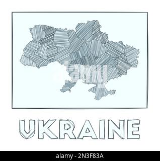 Carte d'esquisse de l'Ukraine. Carte du pays en échelle de gris dessinée à la main. Zones remplies avec des bandes de haches. Illustration vectorielle. Illustration de Vecteur