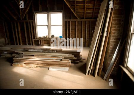 Reconstruction dans une ancienne ferme; Dunbar, Nebraska, États-Unis d'Amérique. Banque D'Images