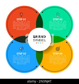 Modèle d'infographie avec icônes et 4 options ou étapes. Cercle. Peut être utilisé pour la mise en page de flux de travail, le diagramme, la bannière, la conception Web. Illustration vectorielle Illustration de Vecteur