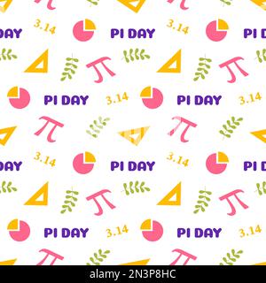 Pi Day Seamless Pattern Design avec constantes mathématiques ou Pie cuite dans le modèle dessin main dessin dessin dessin dessin à plat de dessin animé Illustration de Vecteur