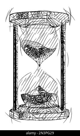 Dessin d'une icône en forme de sablier, illustration de dessin à la main simple. Banque D'Images