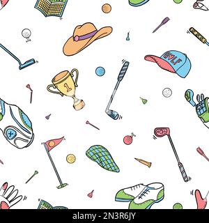 Motif de golf sans coutures. Arrière-plan de l'illustration vectorielle de la bande dessinée. Pour l'impression, le textile, le Web, la décoration, la mode, surface, dessin Illustration de Vecteur