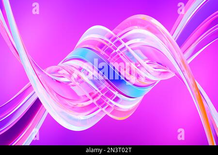 3d illustration de formes roses . Motif lignes luminescentes abstraites Banque D'Images