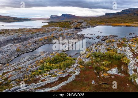 Paysage automnal, parc national Stora Sjoefallet, Laponia, Norrbotten, Laponie, Suède Banque D'Images