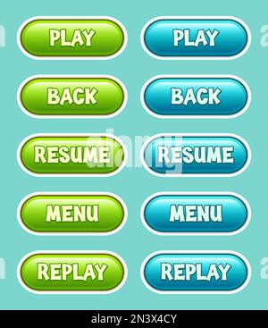 Ensemble de boutons vecteur GUI avec effet texte modifiable pour la conception de l'interface utilisateur de jeux et d'applications mobiles. Boutons GUI en style bonbon. Illustration de Vecteur