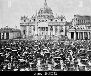 Les troupes des États papal reçoivent la bénédiction du Pape sur Saint Place Pierre, Cité du Vatican, Rome, Italie - 1870 Banque D'Images