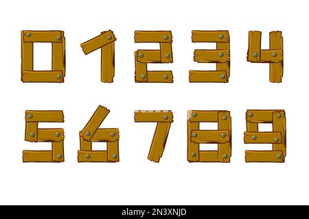Chiffres de drôle de bois de planches. Numéros en bois Illustration de Vecteur
