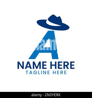 Letter A Gentlemen Hat logo Design concept avec Cowboy Hat Icon Template Illustration de Vecteur