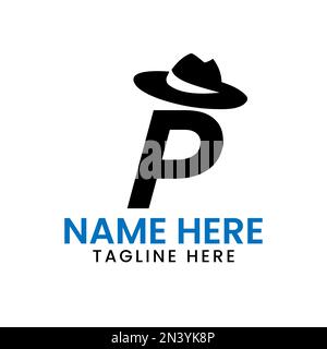 Letter P Gentlemen Hat logo Design concept avec Cowboy Hat Icon Template Illustration de Vecteur