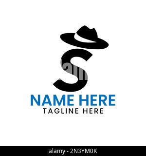 Letter S Gentlemen Hat logo Design concept avec Cowboy Hat Icon Template Illustration de Vecteur