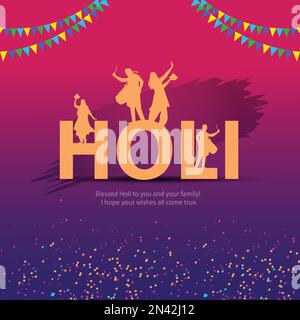 Belle affiche pour le festival indien Happy Holi avec des dansants. illustration vectorielle Illustration de Vecteur