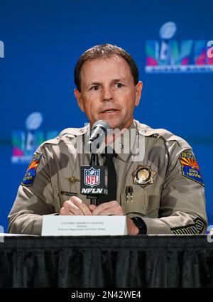 Le Colonel Kenneth Hunter, Directeur du Département de la sécurité publique de l'Arizona, lors de la conférence de presse du Super Bowl LVII sur la sécurité publique qui s'est tenue au Media Center du Phoenix Convention Center à Phoenix, Arizona. Date de la photo: Mardi 7 février 2023. Le Super Bowl LVII aura lieu le dimanche 12 février 2023 entre les Kansas City Chiefs et les Philadelphia Eagles. Banque D'Images