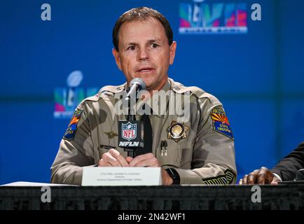 Le Colonel Kenneth Hunter, Directeur du Département de la sécurité publique de l'Arizona, lors de la conférence de presse du Super Bowl LVII sur la sécurité publique qui s'est tenue au Media Center du Phoenix Convention Center à Phoenix, Arizona. Date de la photo: Mardi 7 février 2023. Le Super Bowl LVII aura lieu le dimanche 12 février 2023 entre les Kansas City Chiefs et les Philadelphia Eagles. Banque D'Images