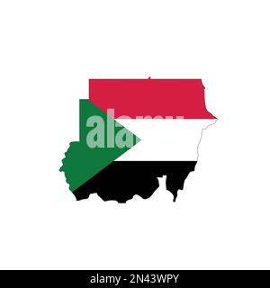 Soudan - drapeau national en forme de silhouette de carte de pays avec un contour noir mince. Icône de vecteur plat simple. Illustration de Vecteur