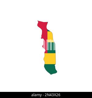 Togo - drapeau national en forme de silhouette de carte de pays avec un contour noir mince. Icône de vecteur plat simple. Illustration de Vecteur